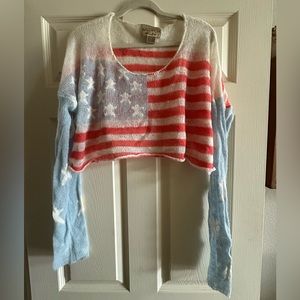 Wildfox American Flag Cropped Knit Sweater